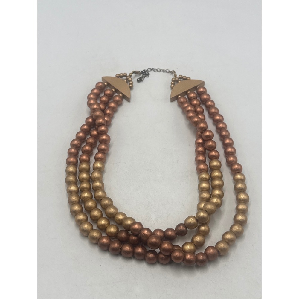 Triple Strand Ombré Beaded Statement Necklace Copper Gold Tone Adjustable